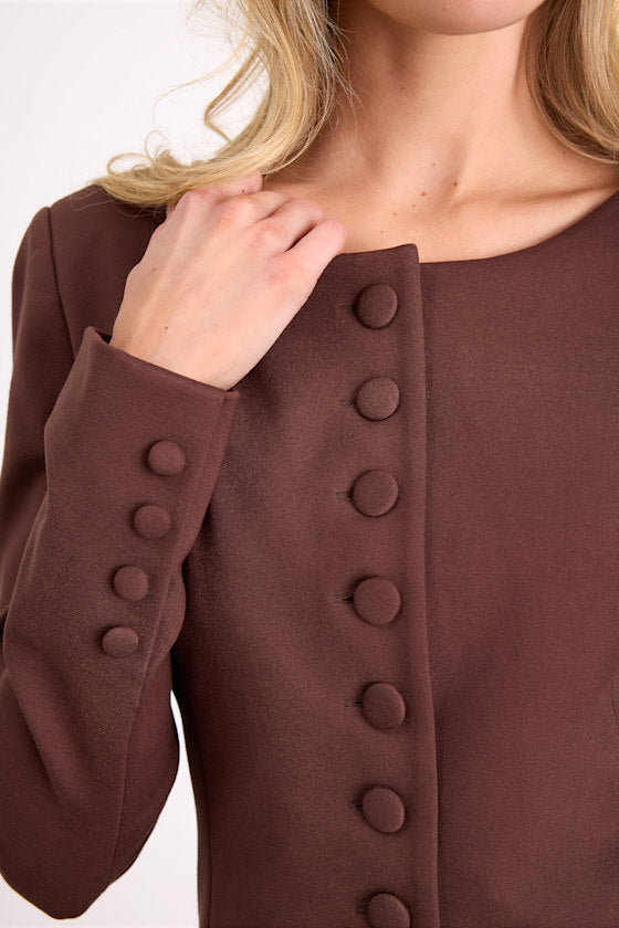 Risha Dark Brown Button-Front Blazer