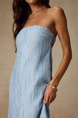 Radiant Season Light Blue Plisse Cutout Strapless Maxi Dress