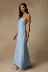 Radiant Season Light Blue Plisse Cutout Strapless Maxi Dress