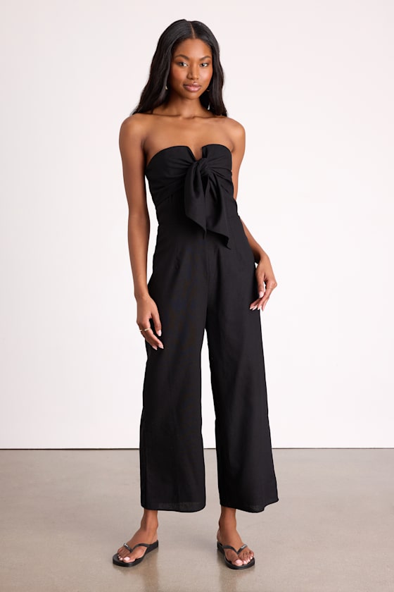 Sunshine Aura Black Tie-Front Strapless Jumpsuit