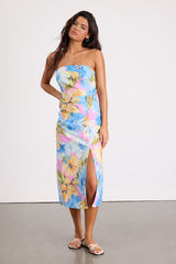 Bold Tendencies Light Pink Floral Strapless Cutout Midi Dress