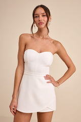Opaline White Strapless Skort Romper