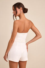 Opaline White Strapless Skort Romper