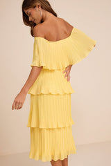 Gala Ready Yellow Off-the-Shoulder Ruffle Midi Dress