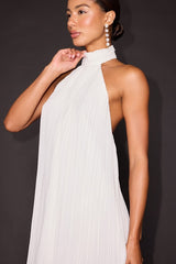 Gretchen White Pleated Halter Backless Mini Dress