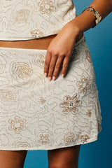 Abara Cream Beaded Mid-Rise Mini Skirt