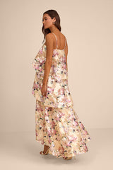 Daneli Yellow Multi Floral Jacquard Tiered Maxi Dress