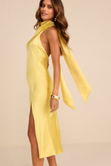 Exceptional Status Yellow Halter Backless Slip Midi Dress