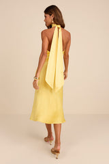 Exceptional Status Yellow Halter Backless Slip Midi Dress