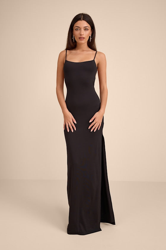 Carys Black Strappy Column Maxi Dress