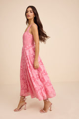 Loira Pink Burnout Jacquard Lace-Up Midi Dress