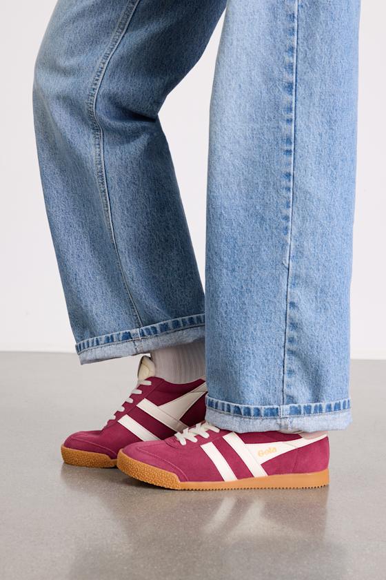 Elan Cerise Color Block Suede Leather Sneakers