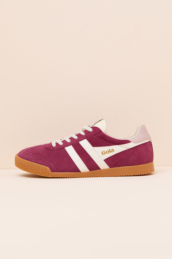 Elan Cerise Color Block Suede Leather Sneakers