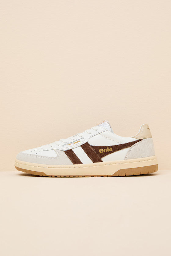 Hawk White and Dark Brown Color Block Suede Sneakers