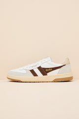 Hawk White and Dark Brown Color Block Suede Sneakers