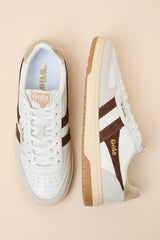 Hawk White and Dark Brown Color Block Suede Sneakers