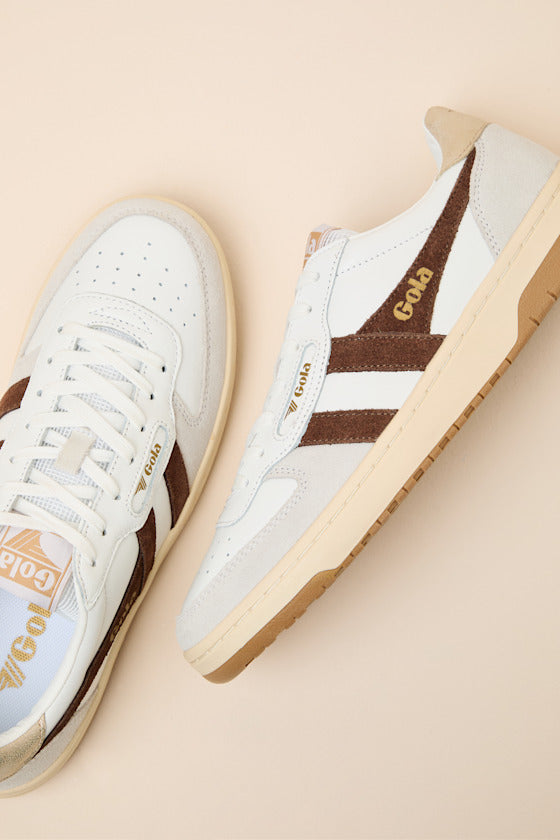Hawk White and Dark Brown Color Block Suede Sneakers