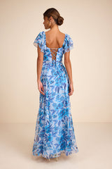 Sensationally Sweeter Blue Floral Ruffled Maxi Dress