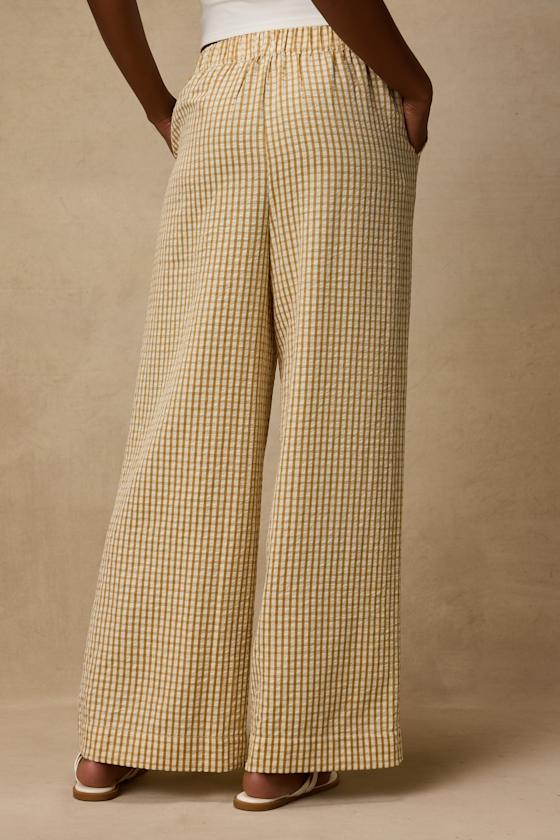 Tilly Tan Gingham Mid-Rise Wide-Leg Pants