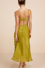 Alaia Chartreuse Satin Backless Midi Dress