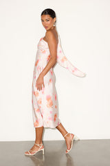Naima Ivory Floral Satin One-Shoulder Midi Dress