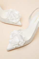 Courtney Ivory Satin Floral Applique Slingback Pumps