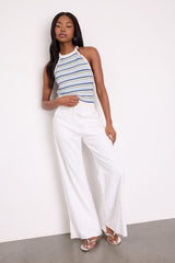Farida Ivory and Blue Striped Crochet Tank Top