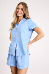 Bestie to Bridesmaid Light Blue Satin Two-Piece Pajama Set