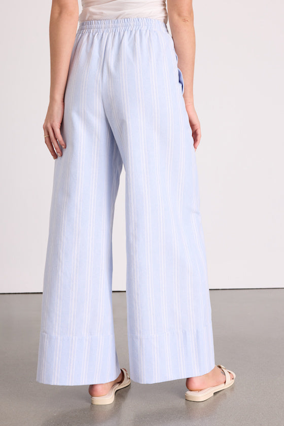 Brisa Light Blue Striped Cuffed Wide-Leg Pants