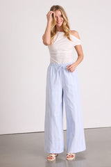 Brisa Light Blue Striped Cuffed Wide-Leg Pants