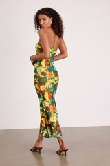 Islay Green Multi Abstract Mesh Strapless Midi Dress