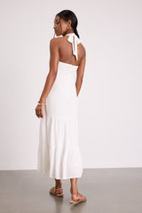 Always Eye-Catching White Tiered Halter Midi Dress