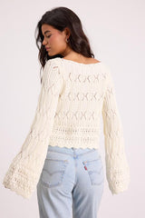 Wendy Ivory Crochet Bell Sleeve Sweater