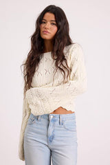 Wendy Ivory Crochet Bell Sleeve Sweater