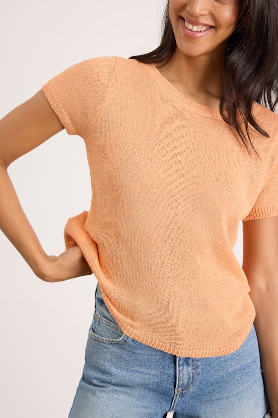Clean Aesthetic Light Orange Short Sleeve Sweater Top