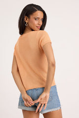 Clean Aesthetic Light Orange Short Sleeve Sweater Top