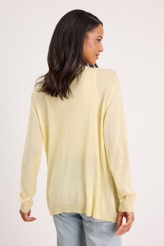 Clean Aesthetic Light Yellow Knit Cardigan Sweater