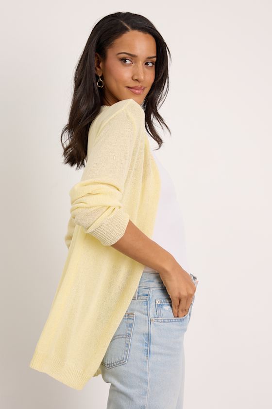 Clean Aesthetic Light Yellow Knit Cardigan Sweater