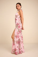 Captured Your Heart Light Pink Floral Halter Maxi Dress