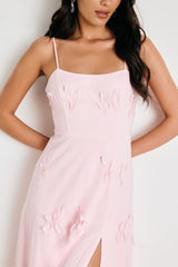 Abundant Charm Blush Pink 3D Floral Applique Maxi Dress