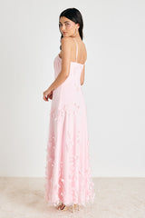 Abundant Charm Blush Pink 3D Floral Applique Maxi Dress