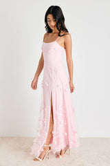 Abundant Charm Blush Pink 3D Floral Applique Maxi Dress