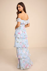 Always Remarkable Light Blue Floral Off-the-Shoulder Maxi Dress