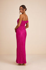 Poised Performance Fuchsia Plisse One-Shoulder Maxi Dress