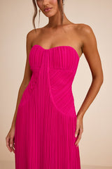 Narasha Fuchsia Pleated Strapless Maxi Dress