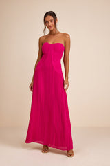 Narasha Fuchsia Pleated Strapless Maxi Dress