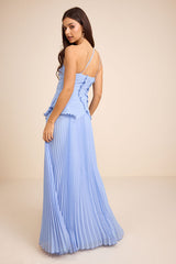 Magdalene Powder Blue Pleated Asymmetrical Maxi Dress