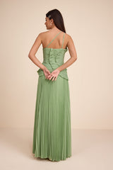 Magdalene Light Green Pleated Asymmetrical Maxi Dress
