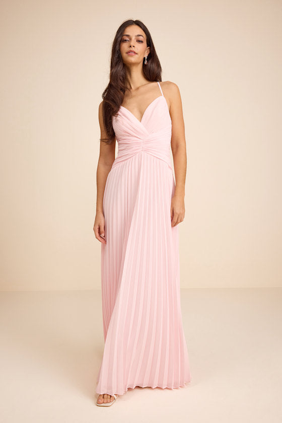 Corella Light Pink Pleated Backless Maxi Dress