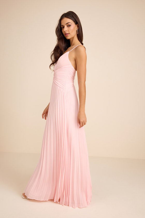 Corella Light Pink Pleated Backless Maxi Dress